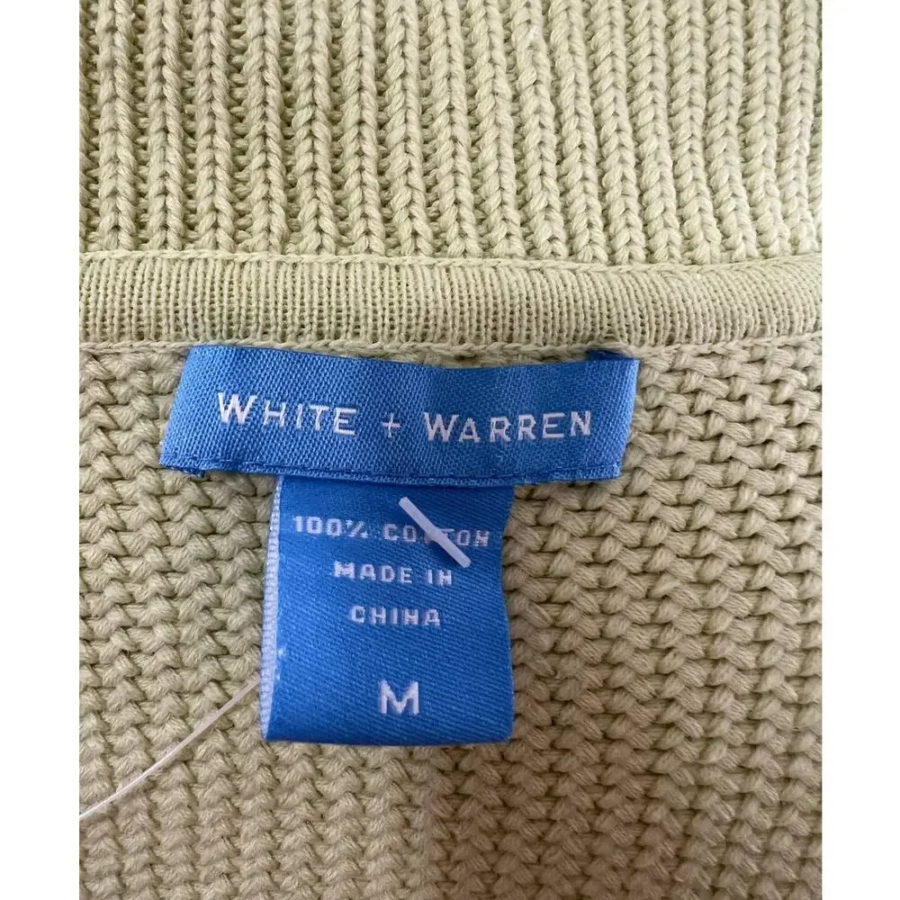 White + Warren Light Green Cotton Chunky Knit Open Cardigan Sweater Medium M
